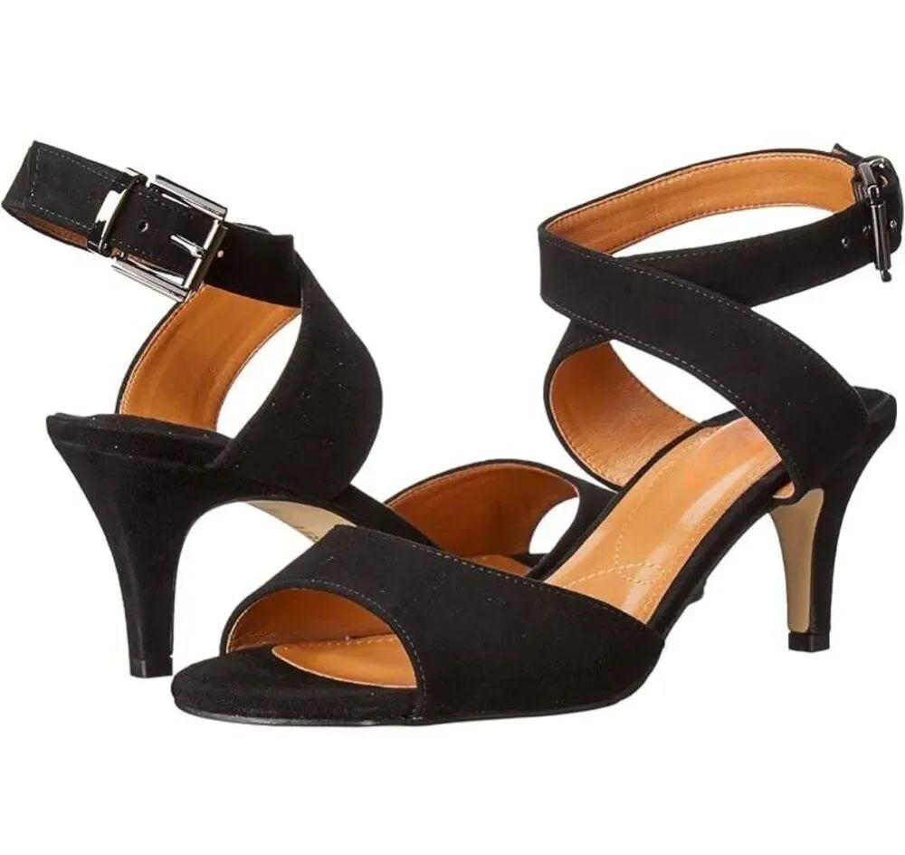 KATE SPADE NEW YORK Strappy Black Suede Peep Toe Heeled Sandals Size 8.5